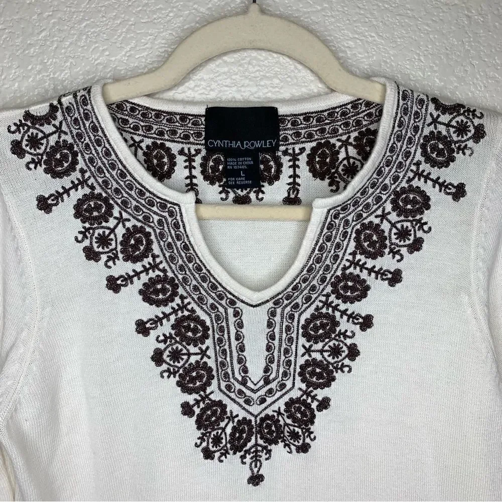 Cynthia Rowley Women’s Size Large Embroidered Long Sleeves Top